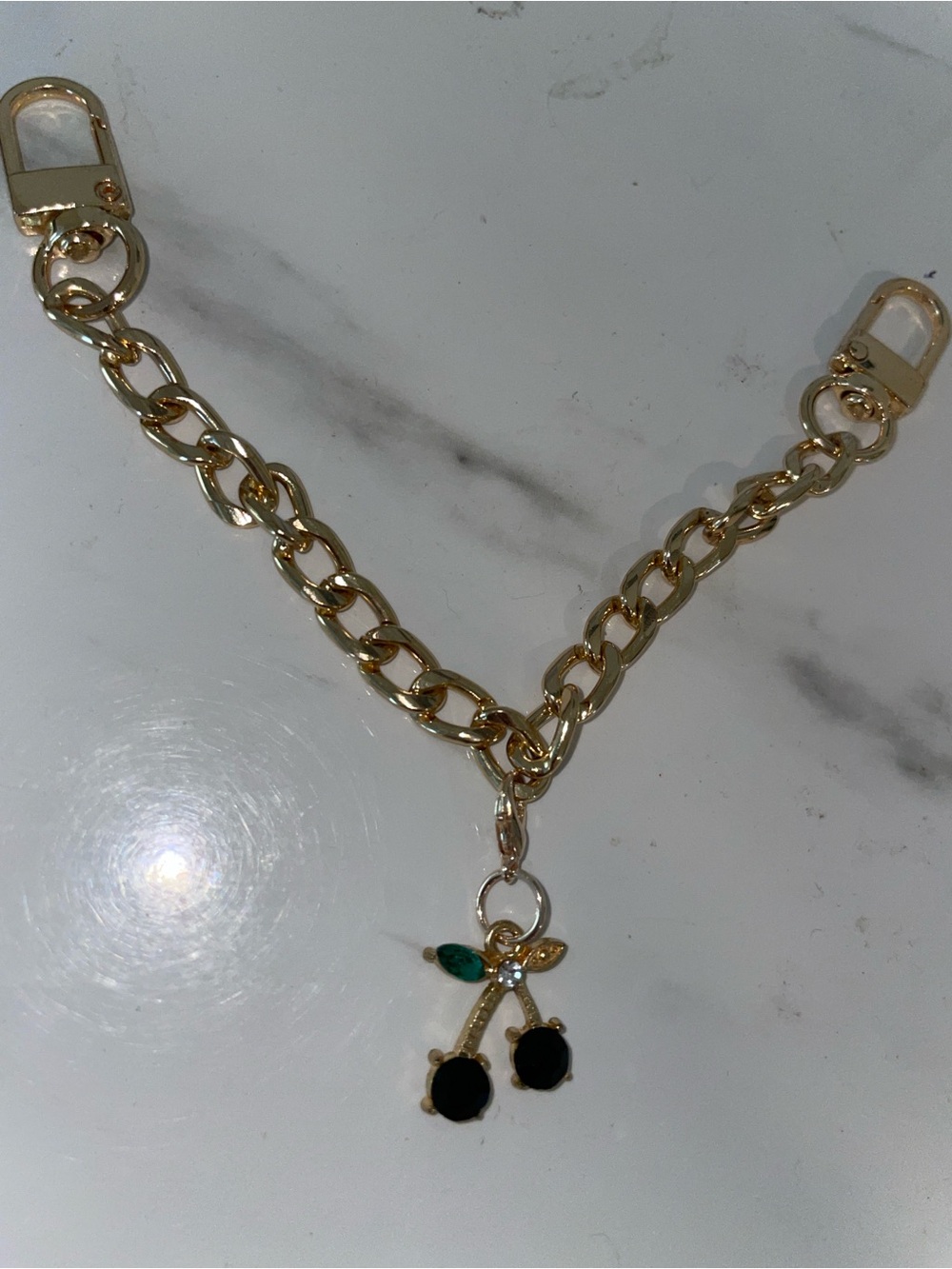Gold Purse Charm Chain with Black Cherry